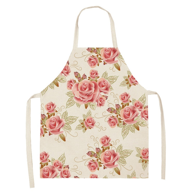 Linen /cotton apron, Rose print. One size