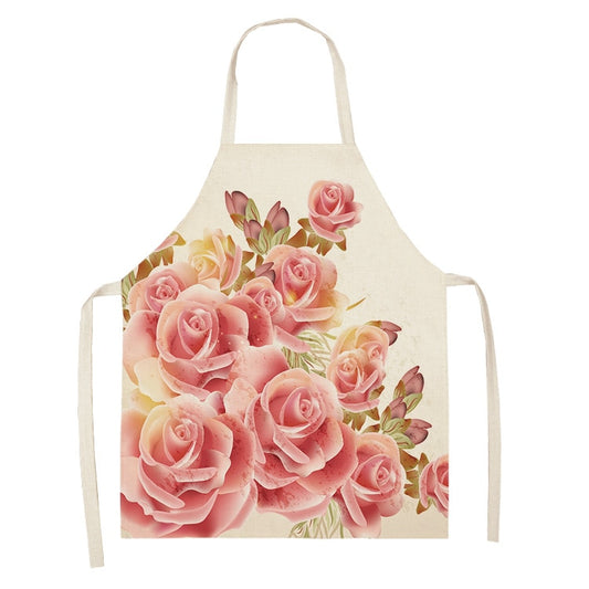 Linen /cotton apron, Bundle of roses. One size