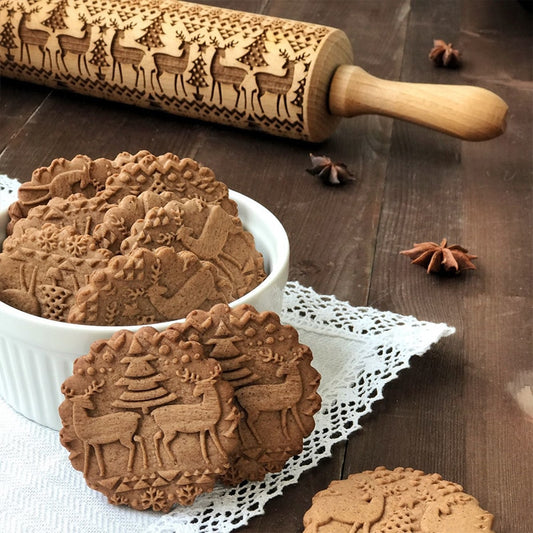 Wooden Christmas Printed Rolling Pin