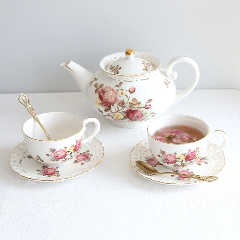 Porcelain Rose Teapot, Cup and Saucer