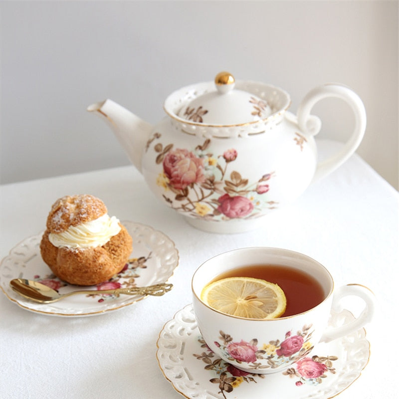 Porcelain Rose Teapot, Cup and Saucer