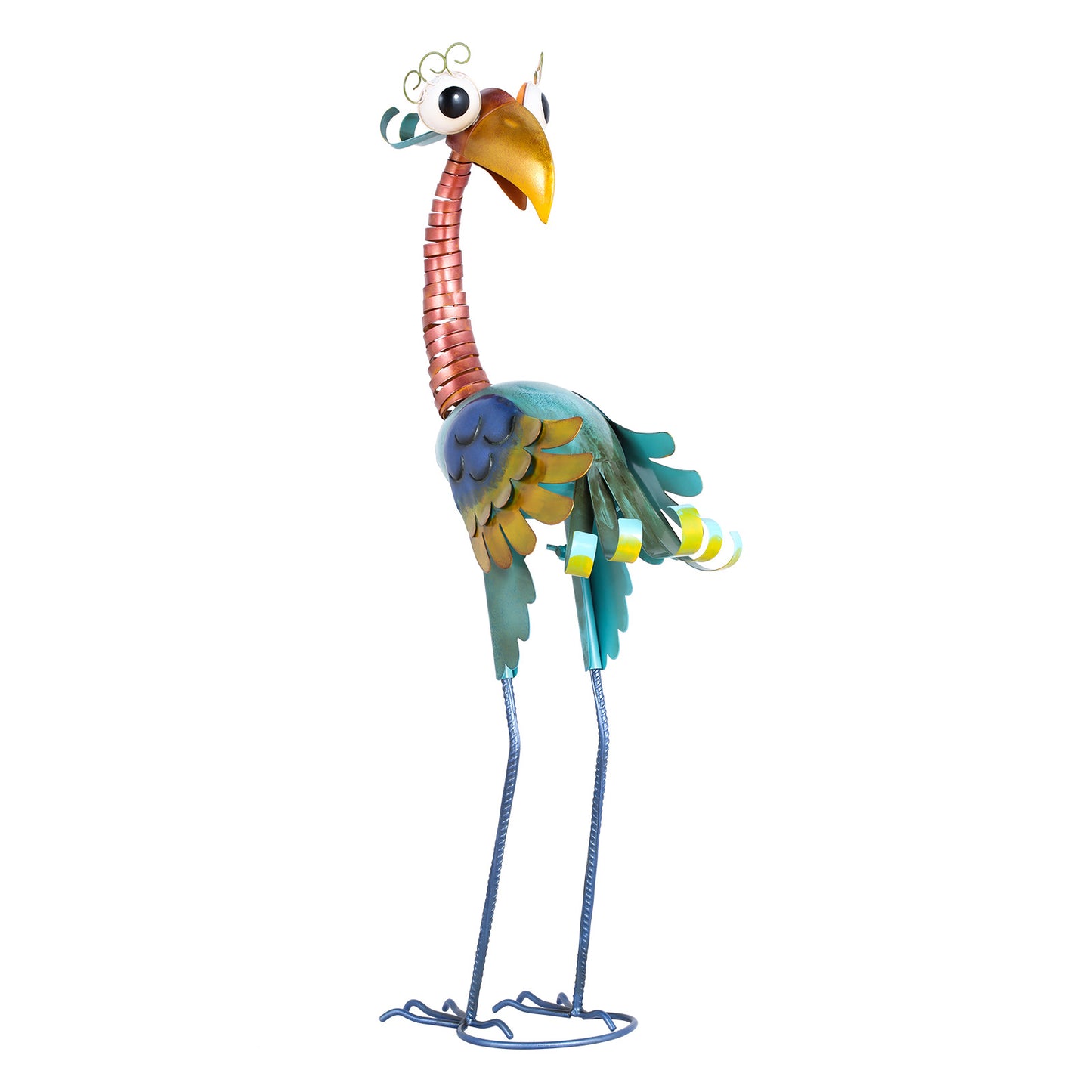 Metal toucan lawn art blue