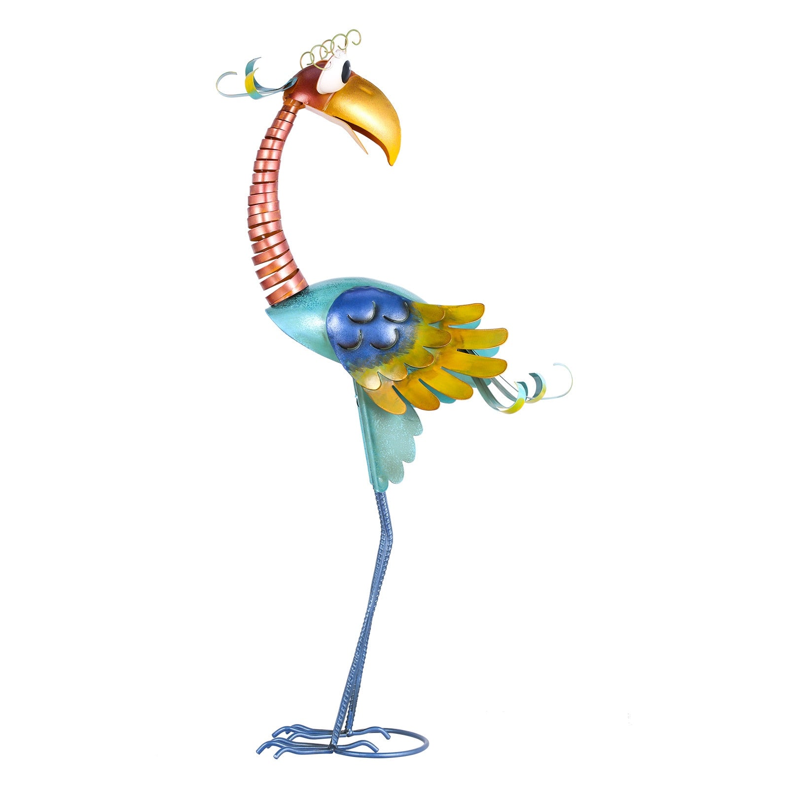 Metal toucan lawn art blue