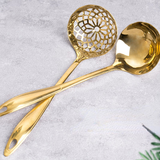Serving spoon/ladles, slotted ladle, gold
