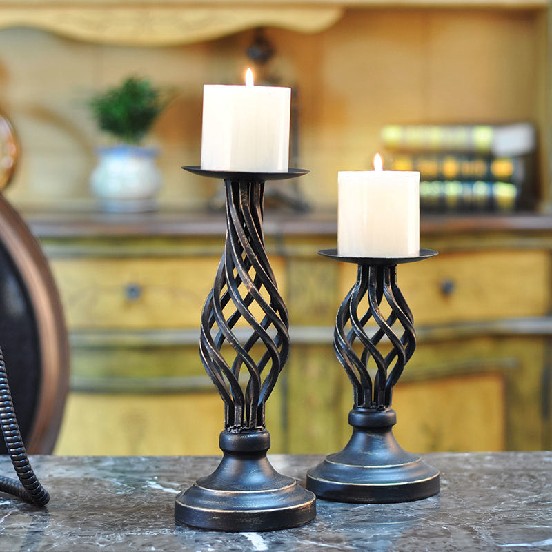 Countertop distressed metal rustic candlestick holder