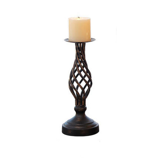 Distressed metal rustic candlestick holder large