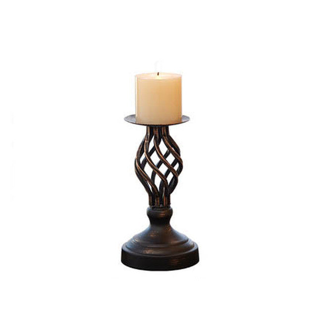 Distressed metal rustic candlestick holder small