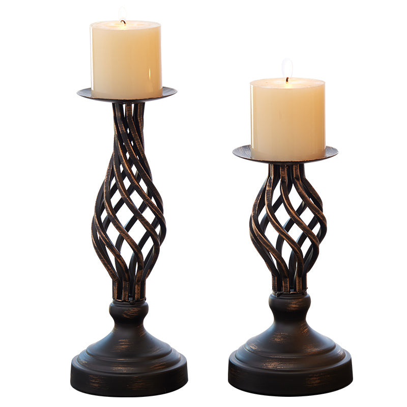 Distressed metal rustic candlestick holders